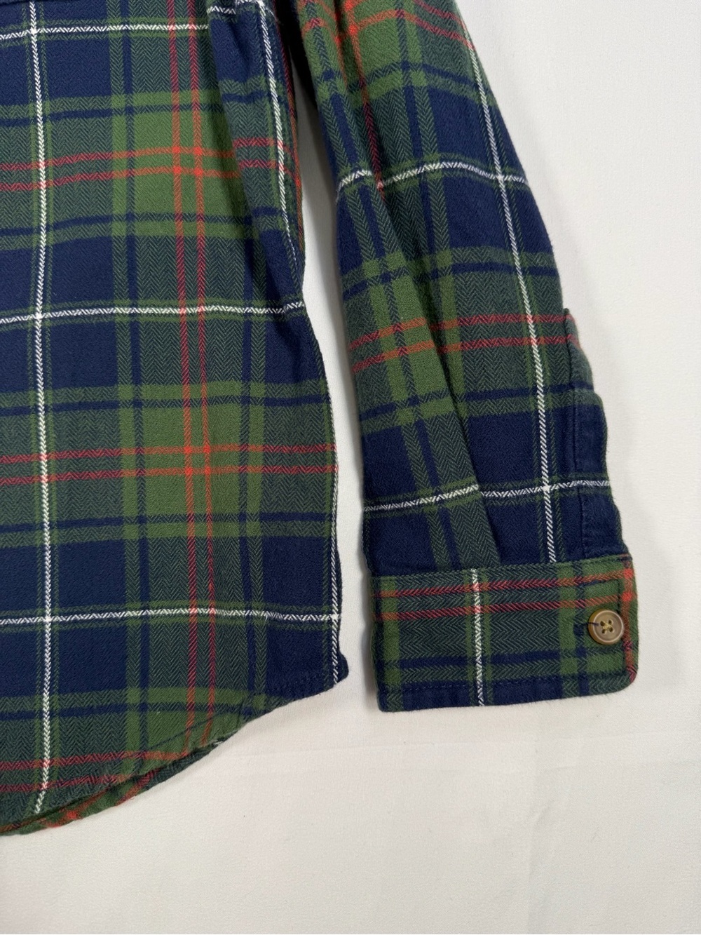 HANNA‎ ANDERSSON Boys' Green Tartan Plaid Heavy Flannel Button Up Shirt Size 6-7 - Picture 5 of 8
